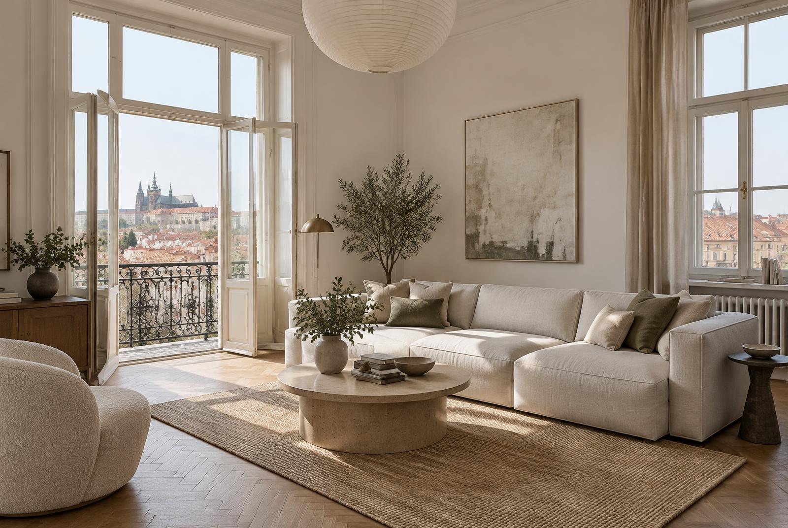 Světlý pražský byt s výhledem na Pražský hrad